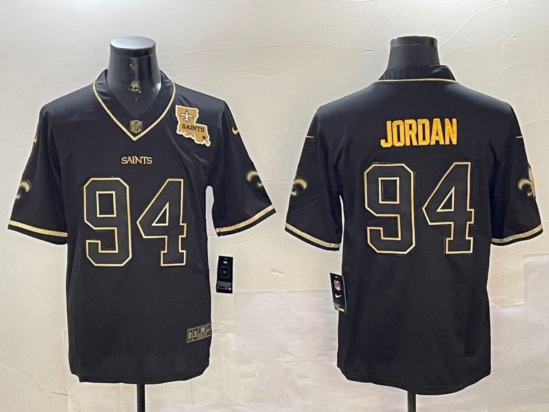 Men New Orleans Saints #94 Jordan Black Gold Throwback 2024 Nike Limited NFL Jersey style 2